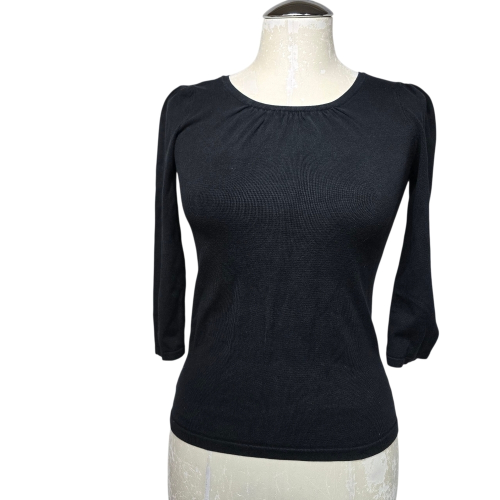 Ann Taylor Black Shirt Cropped Sleeves Petite XSP